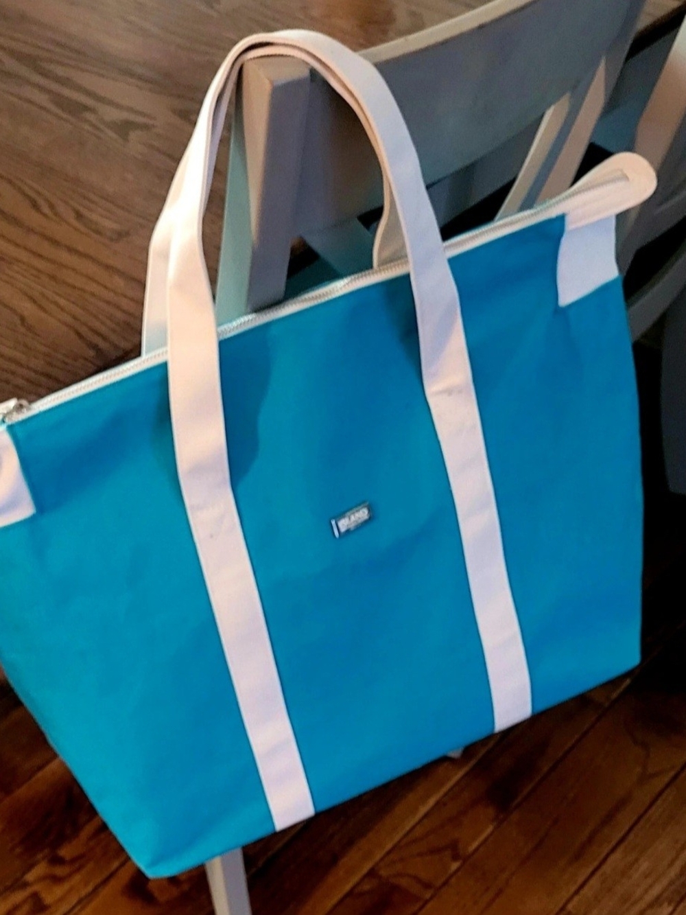 Teal Canvas Tote with White Straps